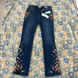 Driftwood Kelly Navy embroidered floral boot cut jeans women's 4/27" NWT